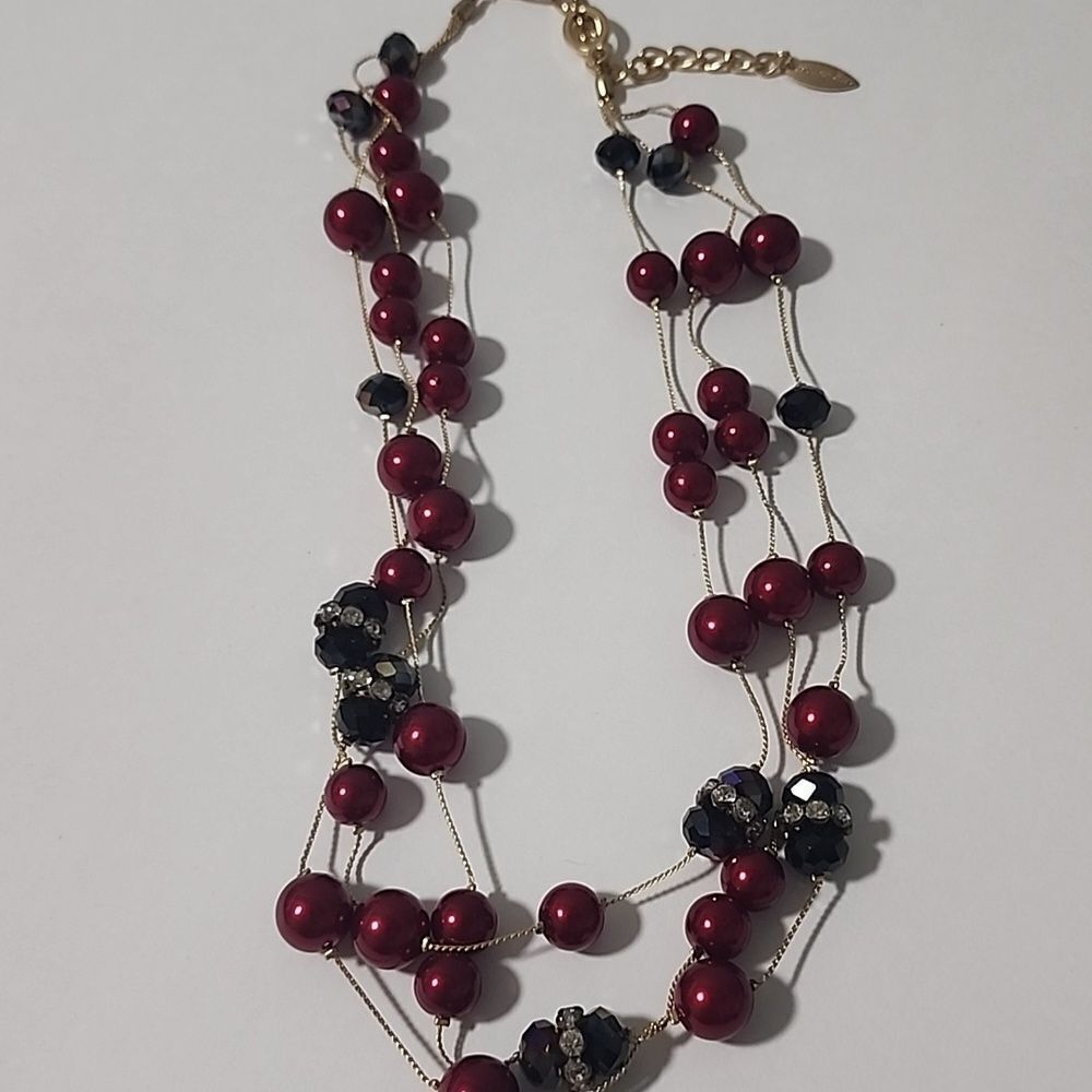 Coldwater Creek Layered Red and Multicolor Dark Bead Necklace